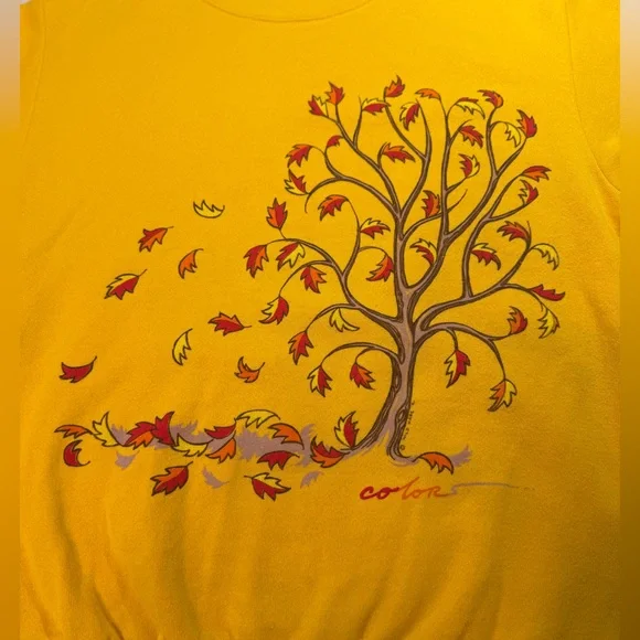 Delta Yellow Crew Neck Sweater with Tree Design Wild Hare Vintage Medium - Picture 6 of 8